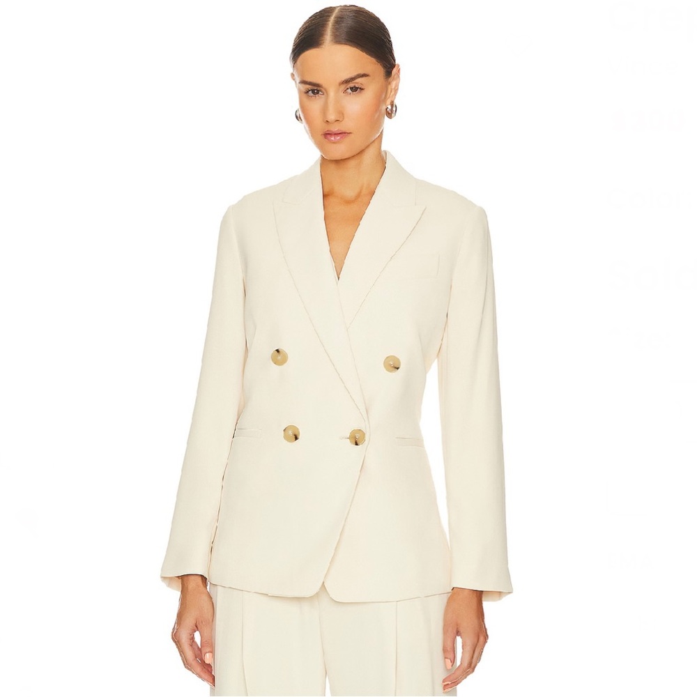 VINCE REVOLVE BEIGE CREPE DOUBLE-BREASTED BLAZER